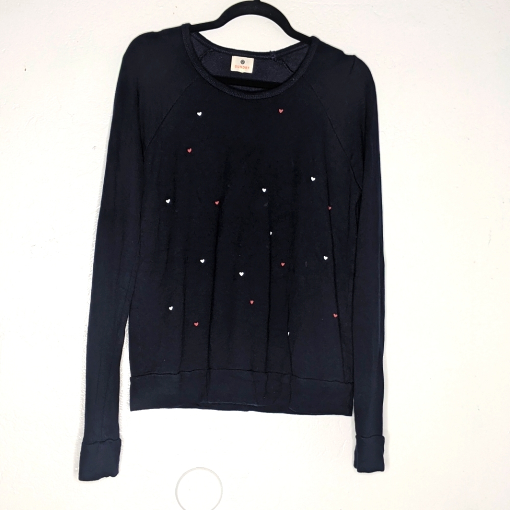 Sundry Raglan Graphic Heart Sweatshirt Navy